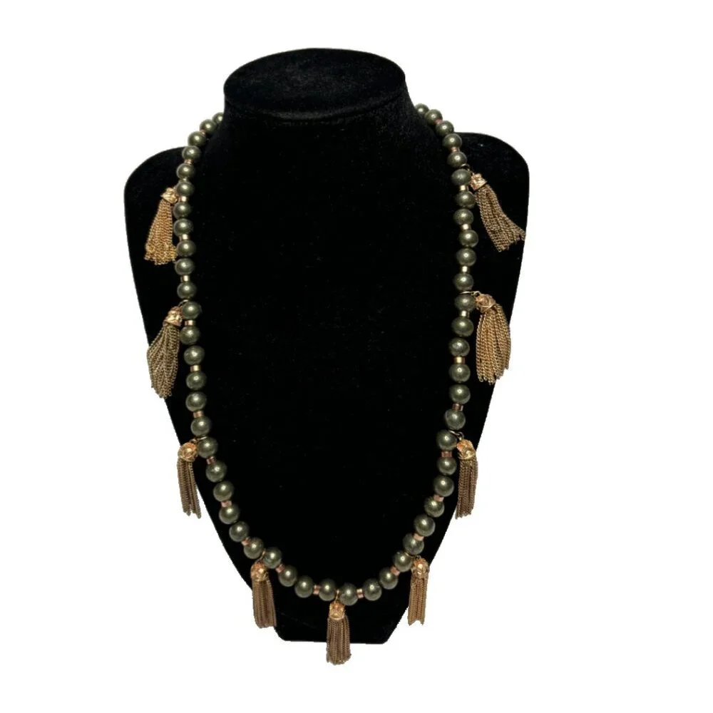Kendra Scott Beaded Tassel Convertible Statement Necklace Green/Gold